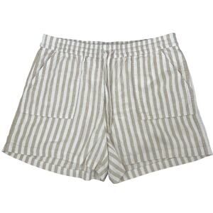 J Crew Beige White Striped High Rise Paperbag Shorts Size M
